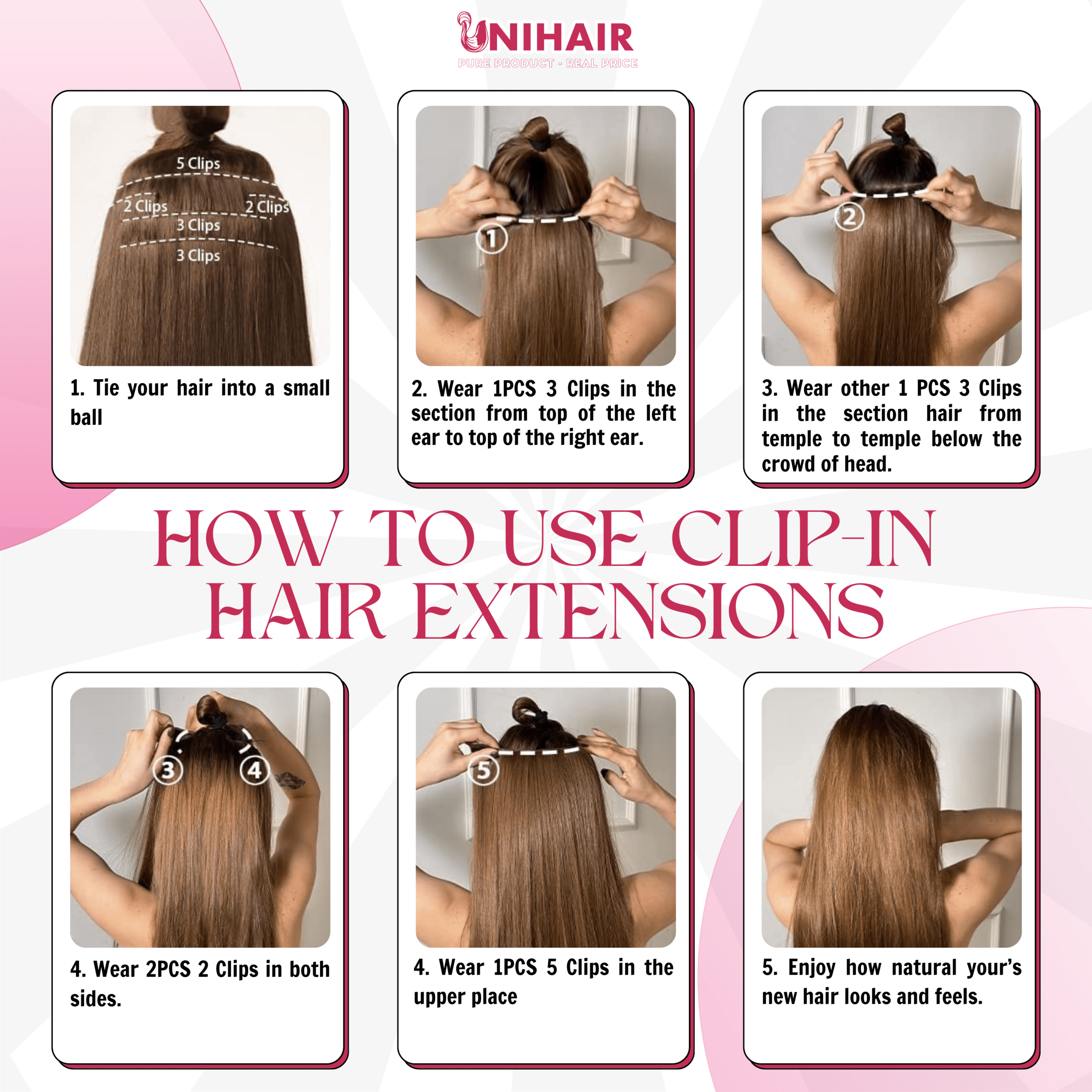 Straight Fabric Clip-In Hair Extensions – Ash Blonde Mix Platinum Blonde Ombre 16 Inches 120g | Raw Vietnamese Hair 1 UNI HOW TO APPLY CLIP IN