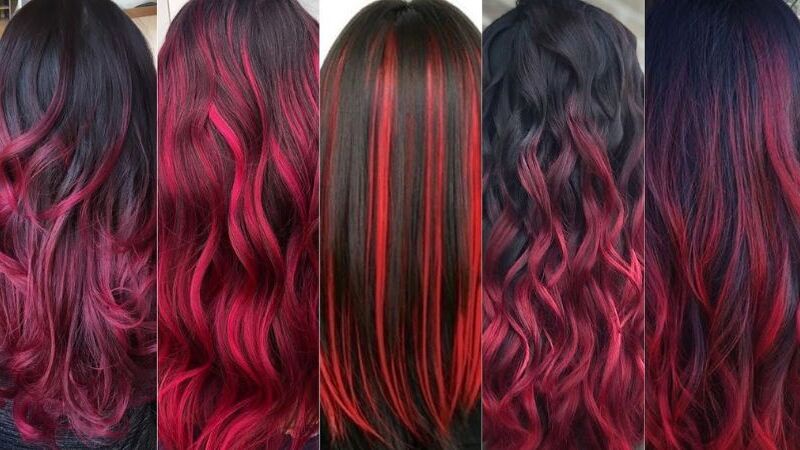 red highlights on black hair 2