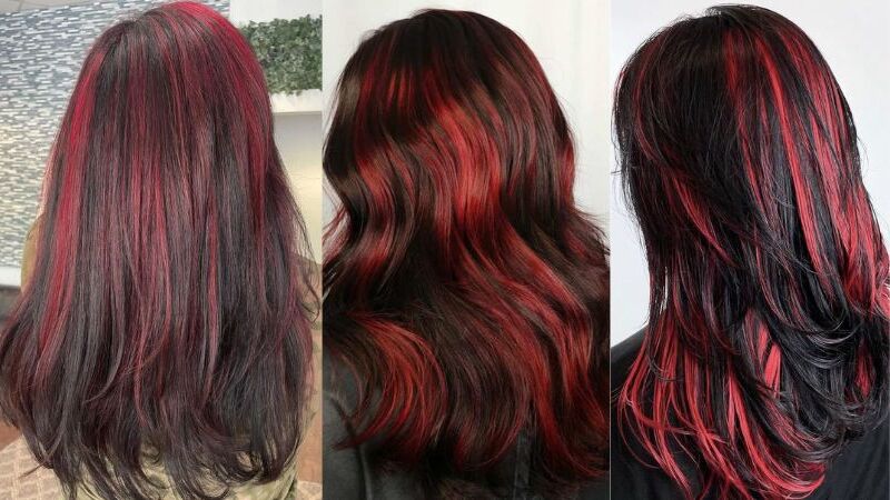 red highlights on black hair 3