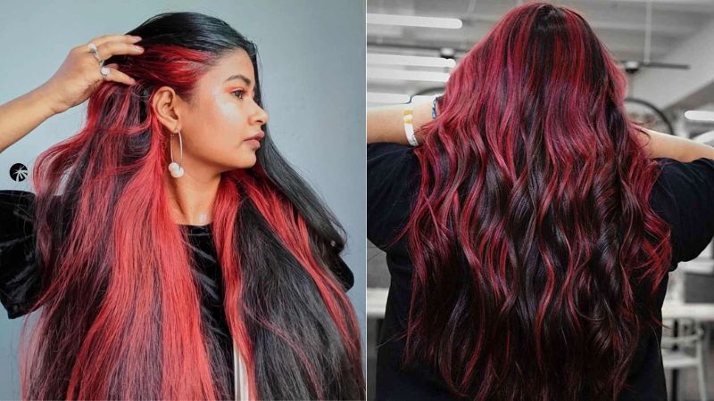 red highlights on black hair 4