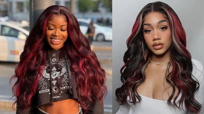 red highlights on black hair 6