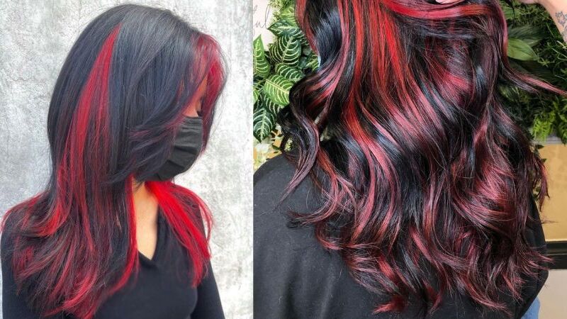 red highlights on black hair 9