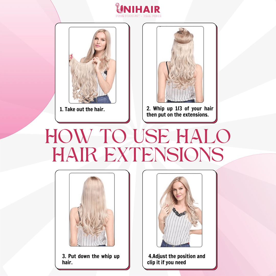 Halo Hair Extensions with Golden Blonde Mixed Color Straight Hair 1 UNI HOW TO APPLY HALO