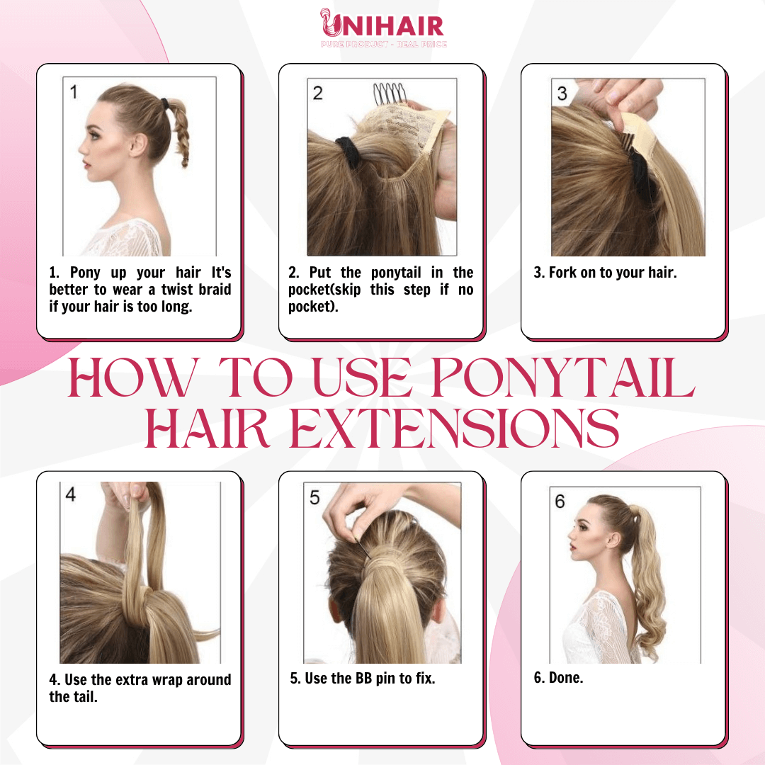 Ponytails Hair Extensions with #613 Color Straight Hair 1 UNI HOW TO APPLY PONYTAILS 1