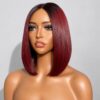 Burgundy Bob Wig 10 Inches - Bone Straight Ombre Closure Wig