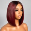 Burgundy Bob Wig 10 Inches - Bone Straight Ombre Closure Wig