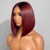 Burgundy Bob Wig 10 Inches - Bone Straight Ombre Closure Wig