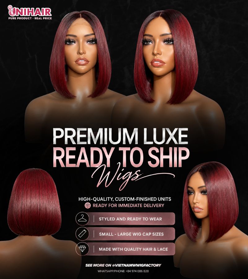 Burgundy Bob Wig 10 Inches - Bone Straight Ombre Closure Wig