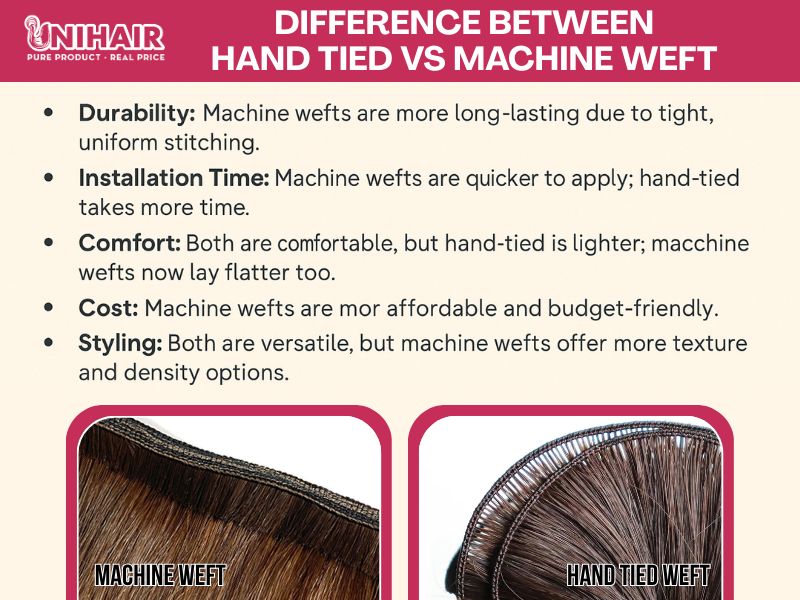 Hand Tied vs Machine Weft – Which Is Better for You 4 Difference between hand tied vs machine weft