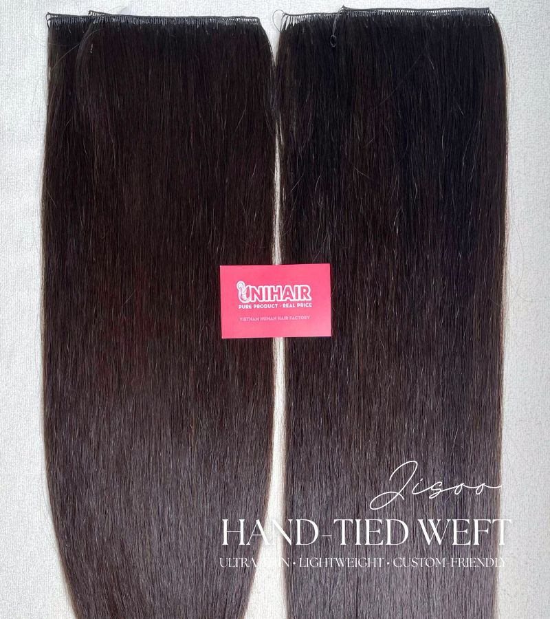 Bleached-Ready JISOO Hand-Tied Weft Extensions Natural Black 20–26” Super Double Drawn