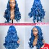 Blue Wavy Wig 20 Inches - Platinum Ocean Blue Closure Wig