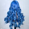 Blue Wavy Wig 20 Inches - Platinum Ocean Blue Closure Wig
