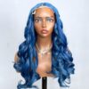 Blue Wavy Wig 20 Inches - Platinum Ocean Blue Closure Wig
