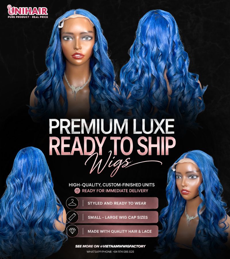 Blue Wavy Wig 20 Inches - Platinum Ocean Blue Closure Wig