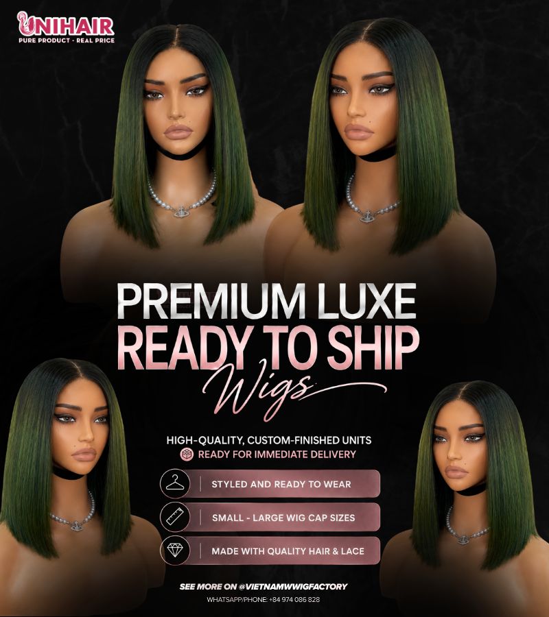 Bone Straight Bob Wig Dark Green 10 Inches - 2x4 Closure Wig
